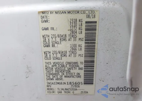 2018 Nissan Murano Sl from USA, damaged, VIN 5N1AZ2MG6JN185605